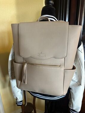 Beige Faux Leather Backpack Tote